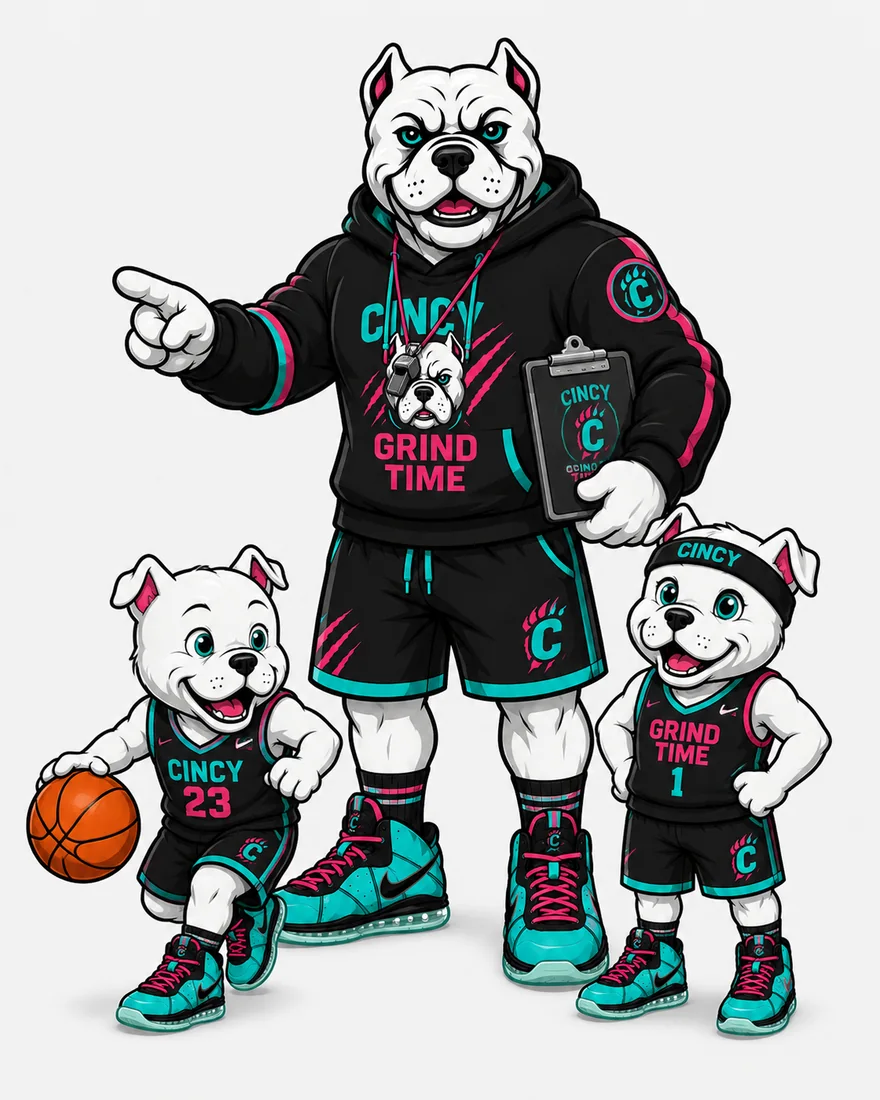 Cincy Grind Time bulldog mascot illustration
