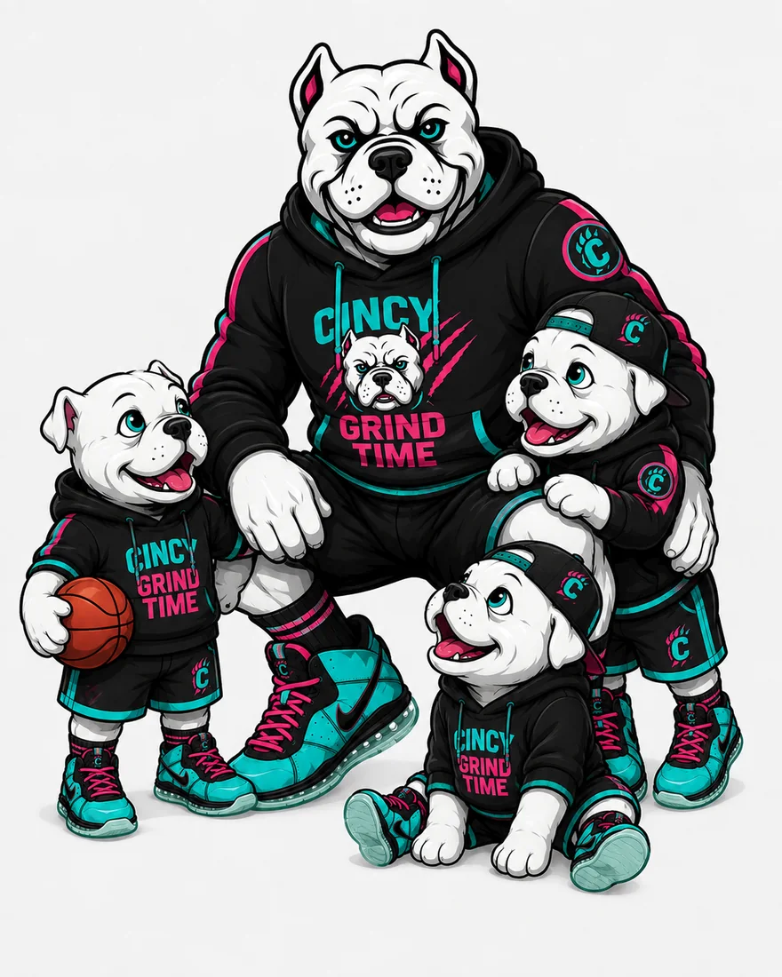 Cincy Grind Time bulldog mascot illustration