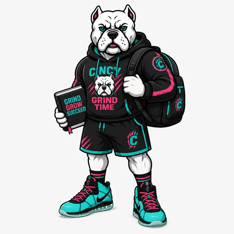 Cincy Grind Time bulldog mascot illustration