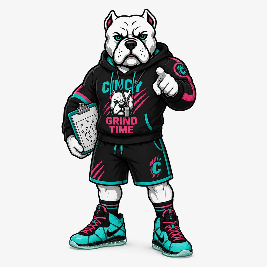 Cincy Grind Time bulldog mascot illustration