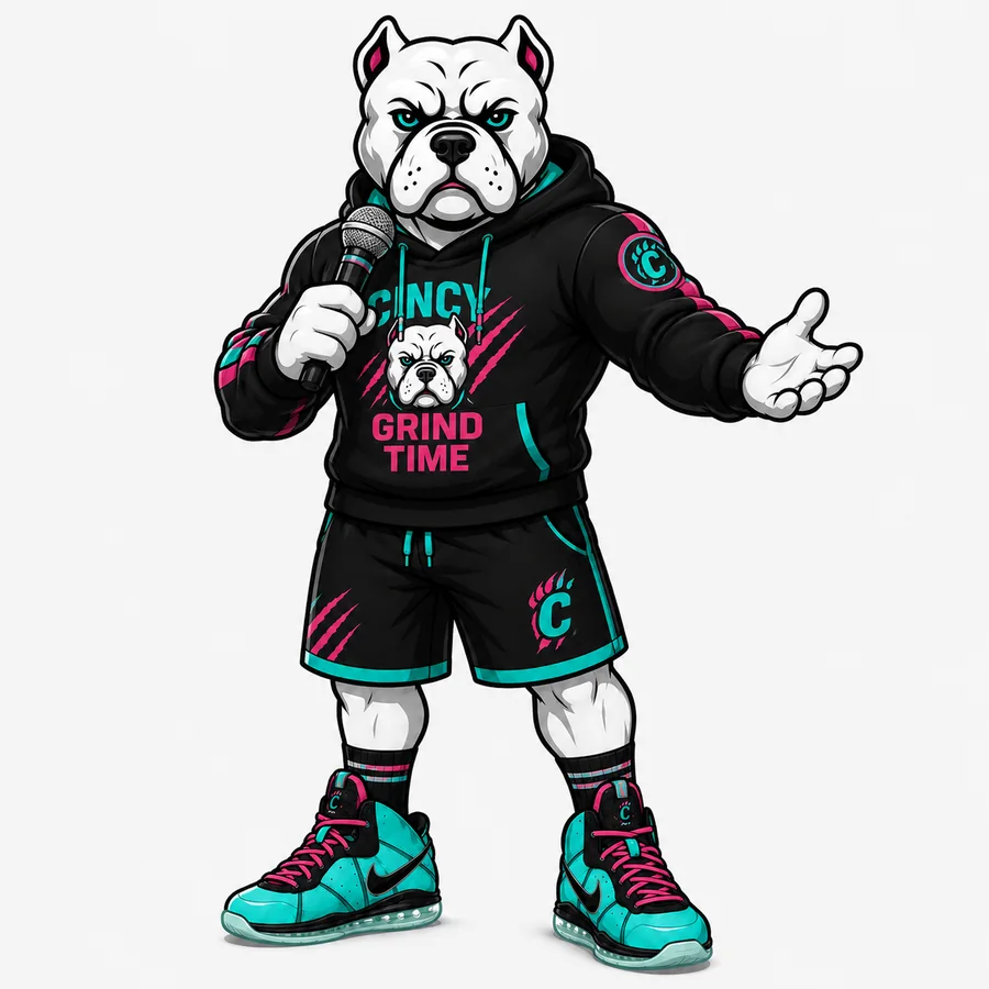 Cincy Grind Time bulldog mascot illustration