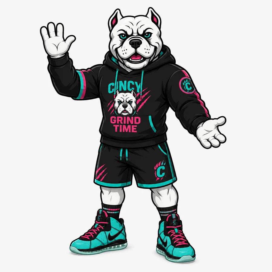 Cincy Grind Time bulldog mascot illustration